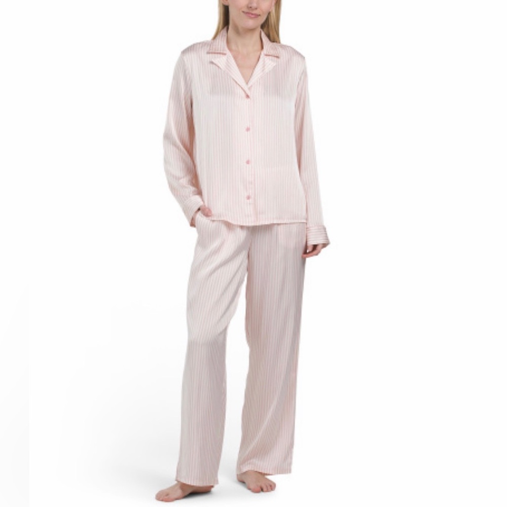 2 Pc Satin Long Sleeve Striped Pajama Set